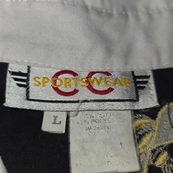 CC Sportswear Womens Large Button Up Shirt Embroidered Bees Nature Preppy AOP - Picture 2 of 9